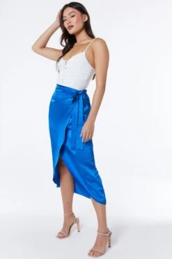 Royal Blue Satin Wrap Midi Skirt 11 Royal Blue Satin Wrap Midi Skirt -Claasyoo Shop 00100037212 XS