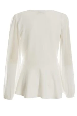 Cream Chiffon Buckle Peplum Top -Claasyoo Shop 00100037224 ZB