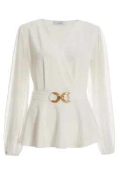 Cream Chiffon Buckle Peplum Top