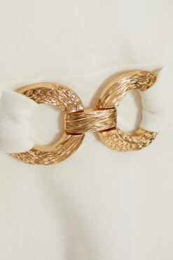 Cream Chiffon Buckle Peplum Top -Claasyoo Shop 00100037224 ZS