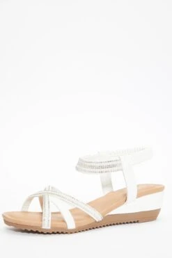White Cross Front Comfort Wedges -Claasyoo Shop 00100037232 XB