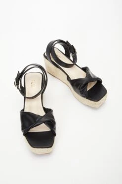 Black Twist Front Wedges -Claasyoo Shop 00100037274 XS