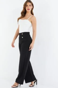 Black Button Palazzo Trousers -Claasyoo Shop 00100037329 XS