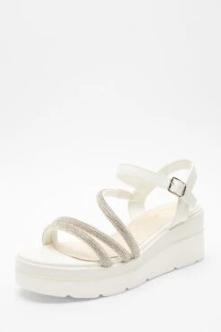 White Faux Leather Diamante Wedges -Claasyoo Shop 00100037331 XB