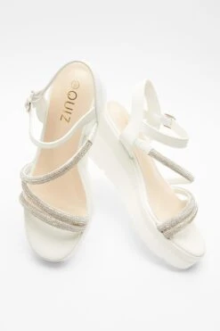 White Faux Leather Diamante Wedges -Claasyoo Shop 00100037331 XS