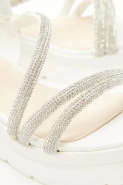 White Faux Leather Diamante Wedges -Claasyoo Shop 00100037331 ZB