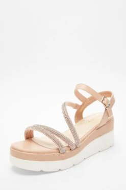 Pink Faux Leather Diamante Wedges -Claasyoo Shop 00100037332 XB