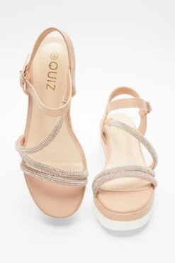 Pink Faux Leather Diamante Wedges -Claasyoo Shop 00100037332 XS
