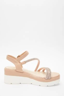 Pink Faux Leather Diamante Wedges -Claasyoo Shop 00100037332 ZS
