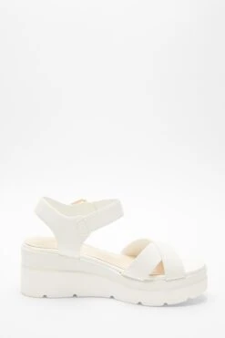 White Faux Leather Cross Strap Wedges -Claasyoo Shop 00100037333 ZS