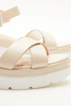 Nude Faux Leather Cross Strap Wedges -Claasyoo Shop 00100037334 ZB
