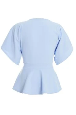 Light Blue Buckle Peplum Top -Claasyoo Shop 00100037343 ZB