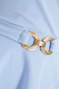 Light Blue Buckle Peplum Top -Claasyoo Shop 00100037343 ZS