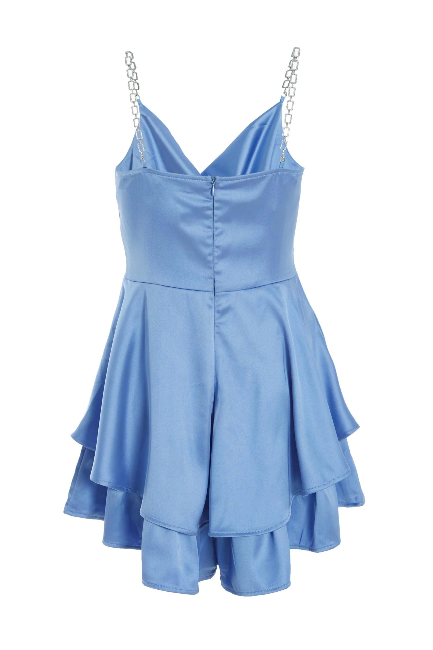Blue Satin Diamante Frill Playsuit 7 Blue Satin Diamante Frill Playsuit - Image 5
