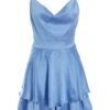 Blue Satin Diamante Frill Playsuit 2 Blue Satin Diamante Frill Playsuit -Claasyoo Shop 00100037355 ZM