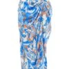 Blue Satin Aztec Print Ruched Midi Skirt 1 Blue Satin Aztec Print Ruched Midi Skirt -Claasyoo Shop 00100037357 ZM