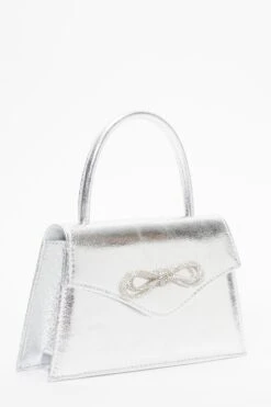 Silver Foil Diamante Bow Mini Tote Bag -Claasyoo Shop 00100037360 XM