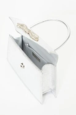 Silver Foil Diamante Bow Mini Tote Bag -Claasyoo Shop 00100037360 XS
