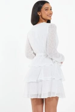 White Chiffon Polka Dot Skater Dress -Claasyoo Shop 00100037366 XB