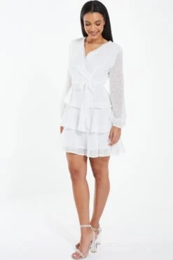 White Chiffon Polka Dot Skater Dress -Claasyoo Shop 00100037366 XS