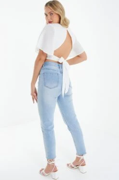 White Textured Tie Back Crop Top 10 White Textured Tie Back Crop Top -Claasyoo Shop 00100037371 XB