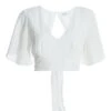 White Textured Tie Back Crop Top -Claasyoo Shop 00100037371 ZM