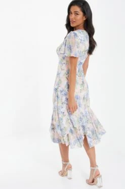 Pink Floral Midi Dress -Claasyoo Shop 00100037373 XB
