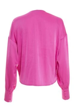 Pink Satin Tie Cropped Blouse -Claasyoo Shop 00100037376 ZB