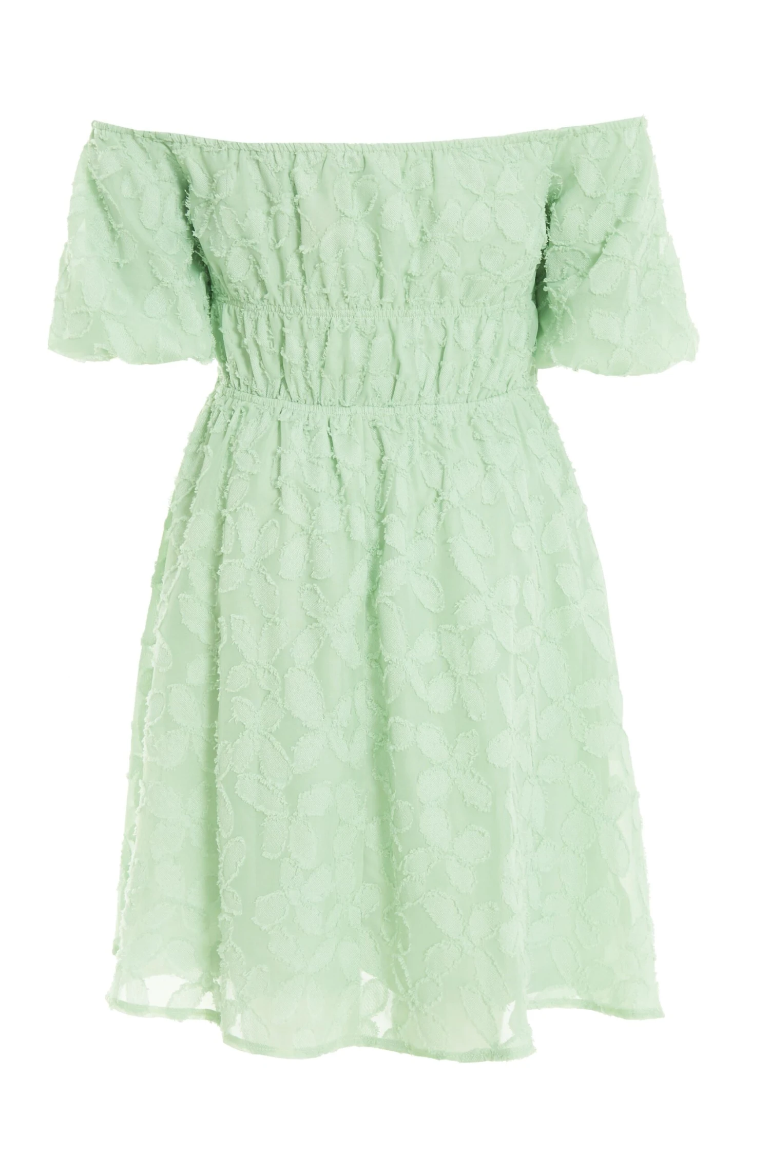 Sage Green Jacquard Bardot Mini Dress 7 Sage Green Jacquard Bardot Mini Dress - Image 5