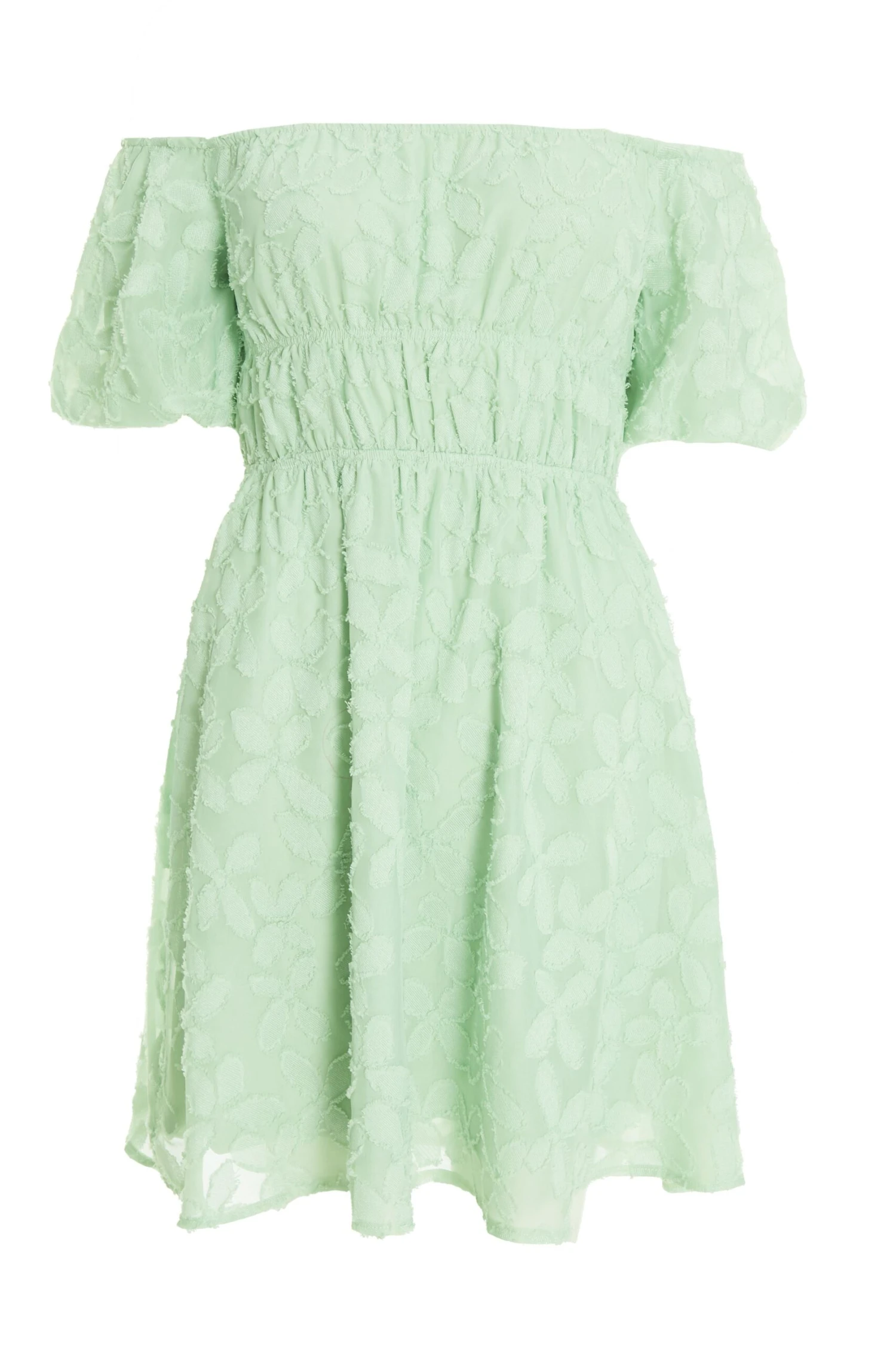 Sage Green Jacquard Bardot Mini Dress 3 Sage Green Jacquard Bardot Mini Dress