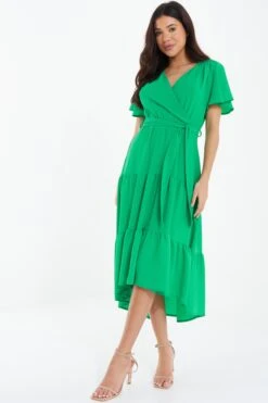 Jade Green Dip Hem Midi Dress -Claasyoo Shop 00100037388 XS