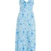 Blue Floral Knot Front Midi Dress 2 Blue Floral Knot Front Midi Dress -Claasyoo Shop 00100037426 ZM