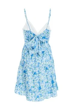 Blue Floral Tie Back Mini Dress -Claasyoo Shop 00100037427 ZB