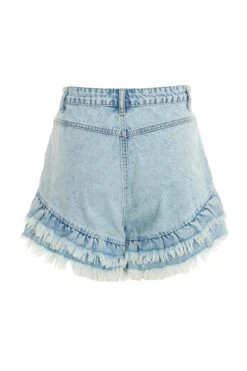 Light Blue Denim Frill Shorts -Claasyoo Shop 00100037430 ZB