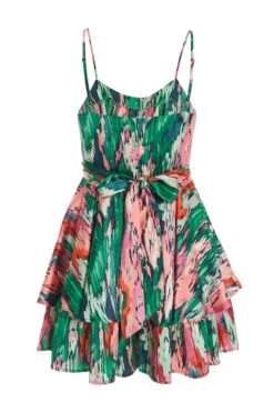 Green Satin Marble Print Playsuit -Claasyoo Shop 00100037434 ZB