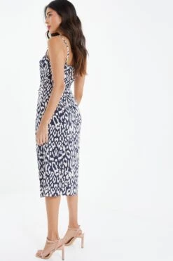 Navy Animal Print Wrap Midi Dress -Claasyoo Shop 00100037455 XB