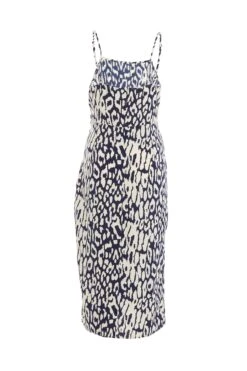 Navy Animal Print Wrap Midi Dress -Claasyoo Shop 00100037455 ZB