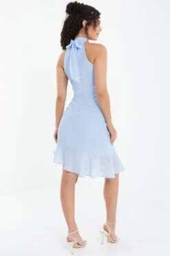 Blue Chiffon High Neck Mini Dress -Claasyoo Shop 00100037457 XB