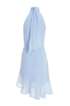 Blue Chiffon High Neck Mini Dress -Claasyoo Shop 00100037457 ZB