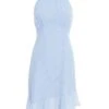Blue Chiffon High Neck Mini Dress 1 Blue Chiffon High Neck Mini Dress -Claasyoo Shop 00100037457 ZM