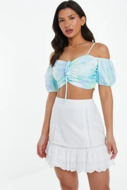 White Crochet Trim Mini Skirt -Claasyoo Shop 00100037459 XM