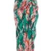Green Satin Marble Print Ruched Midi Skirt -Claasyoo Shop 00100037460 ZM
