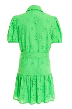 Green Embroidered Mini Shirt Dress 12 Green Embroidered Mini Shirt Dress -Claasyoo Shop 00100037475 ZB