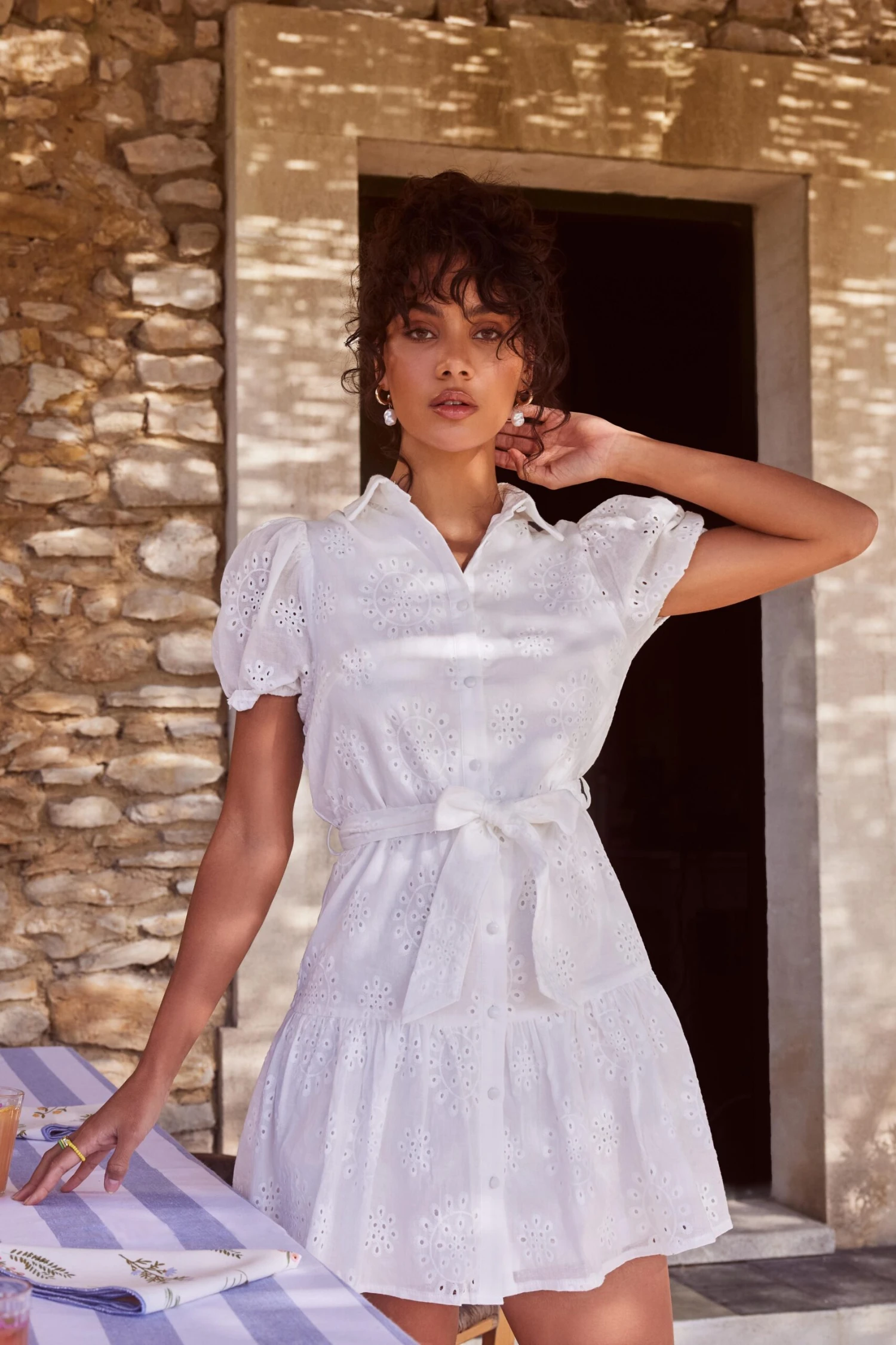 White Embroidered Mini Shirt Dress 4 White Embroidered Mini Shirt Dress - Image 2