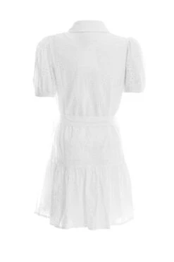 White Embroidered Mini Shirt Dress 12 White Embroidered Mini Shirt Dress -Claasyoo Shop 00100037476 ZB