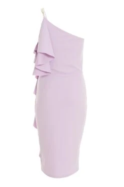 Lilac One Shoulder Frill Midi Dress -Claasyoo Shop 00100037493 ZB