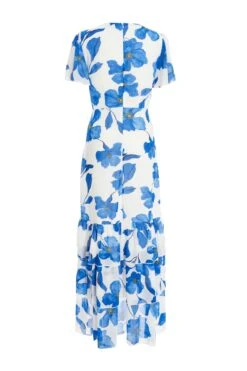 Blue Chiffon Floral Wrap Midaxi Dress -Claasyoo Shop 00100037499 ZB