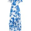 Blue Chiffon Floral Wrap Midaxi Dress -Claasyoo Shop 00100037499 ZM