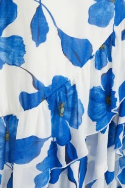 Blue Chiffon Floral Wrap Midaxi Dress -Claasyoo Shop 00100037499 ZS