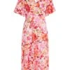 Pink Floral Wrap Midi Dress -Claasyoo Shop 00100037502 ZM
